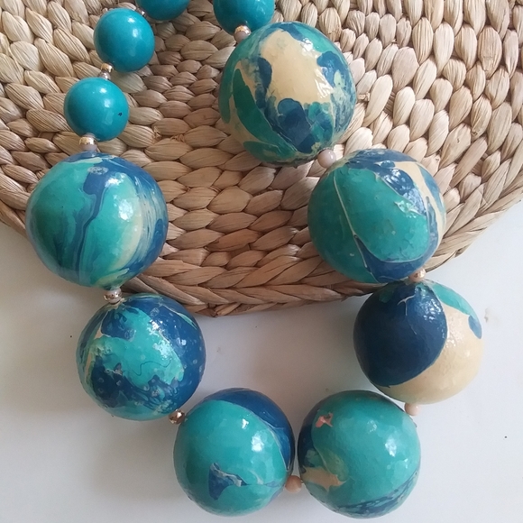 Vintage Beaded Statement Necklace, Teal - Picture 2 of 6